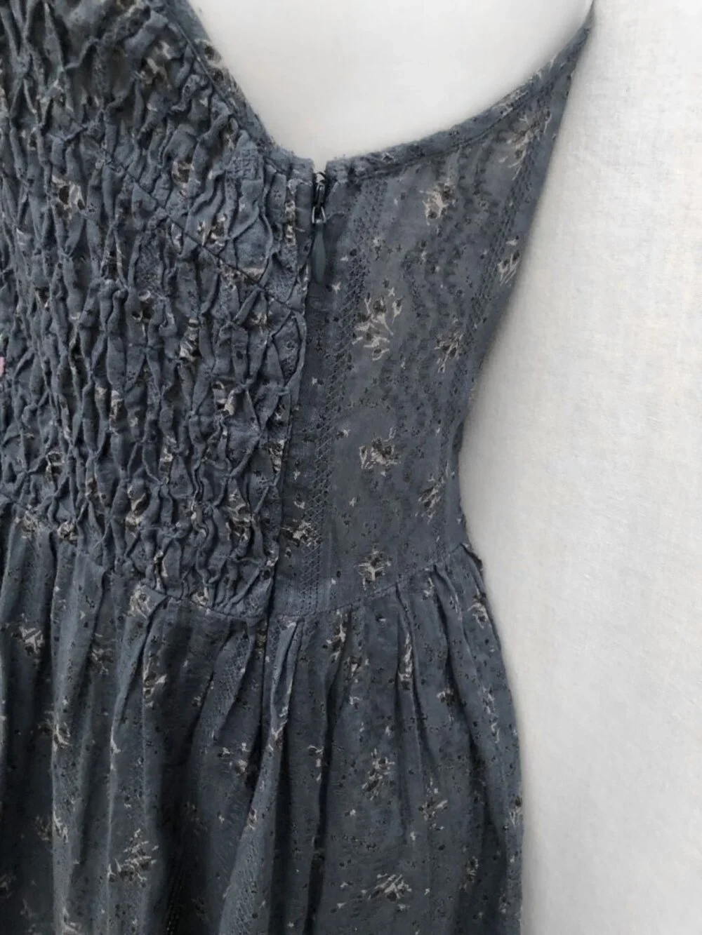 Free People Blue Smocked Babydoll Tunic Top